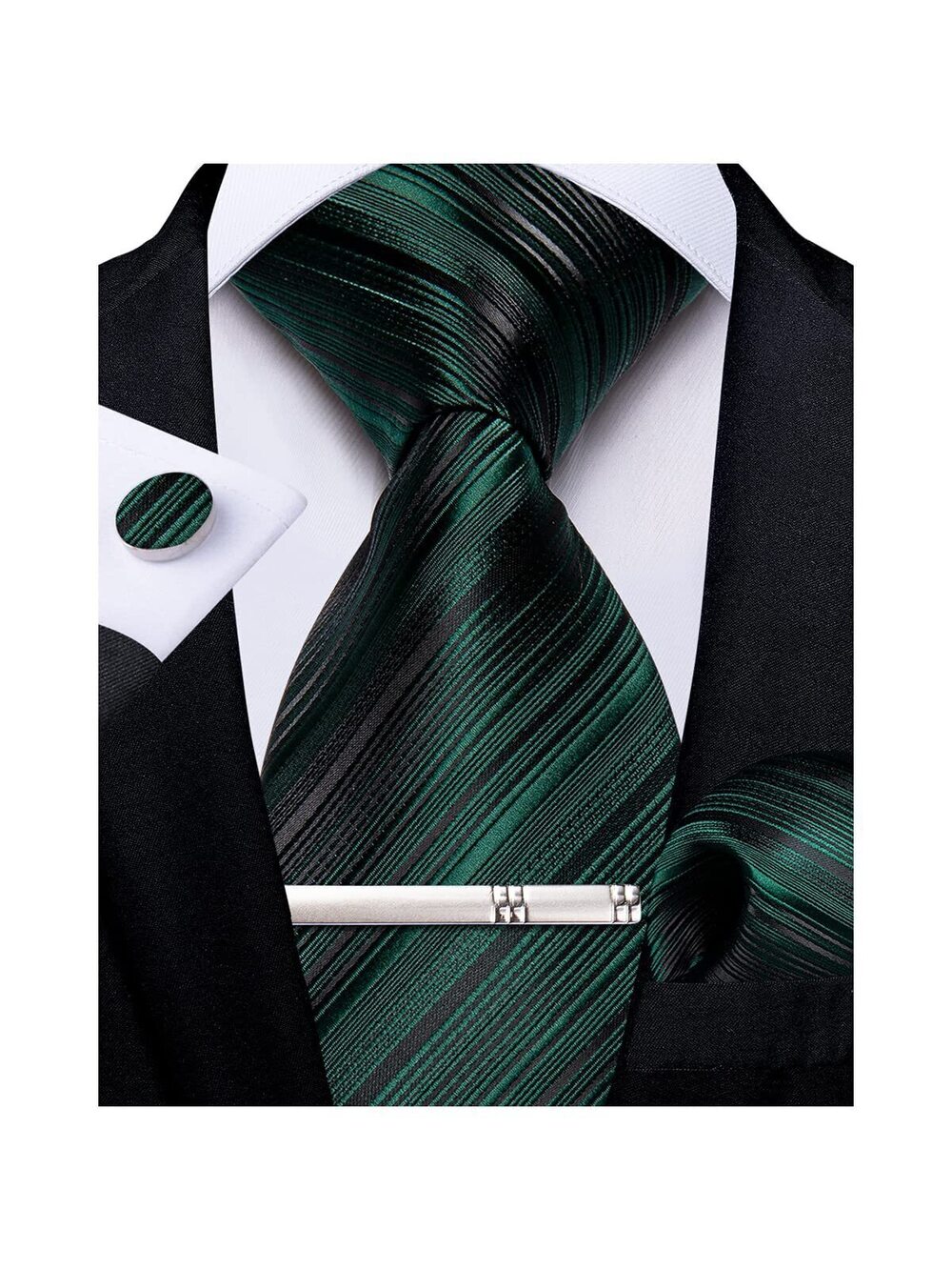 6023 Striped Tie Silk Woven Necktie and Pocket Square Cufflinks Tie Clip